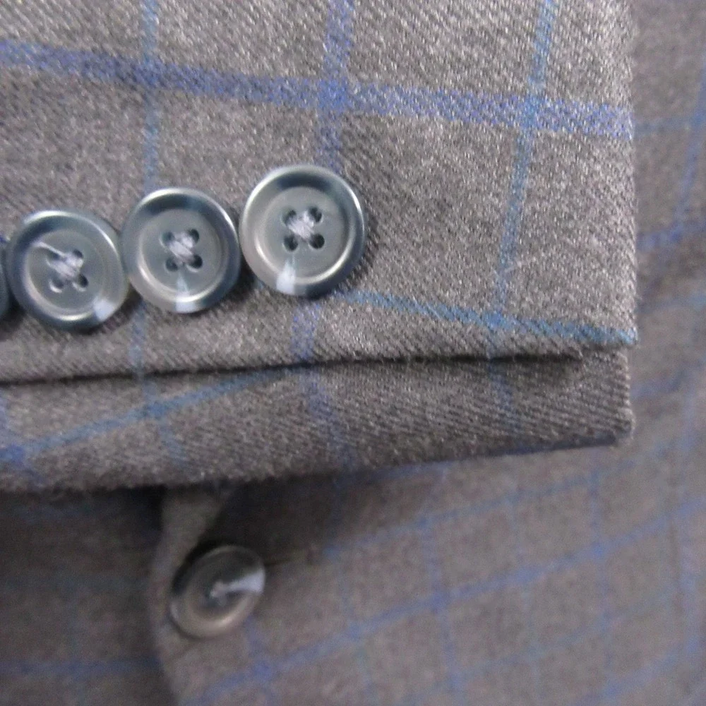 Alan Flusser Sport Coat 40R Gray Blue Windowpane Double Vent‎ Modern